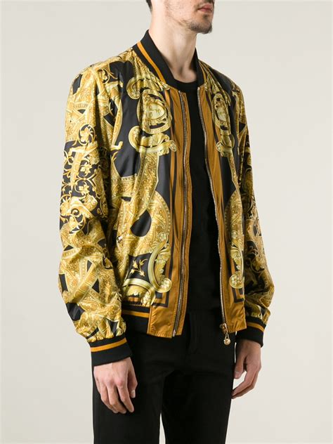 versace gold baroque bomber jacket|Versace bomber jackets men's sale.